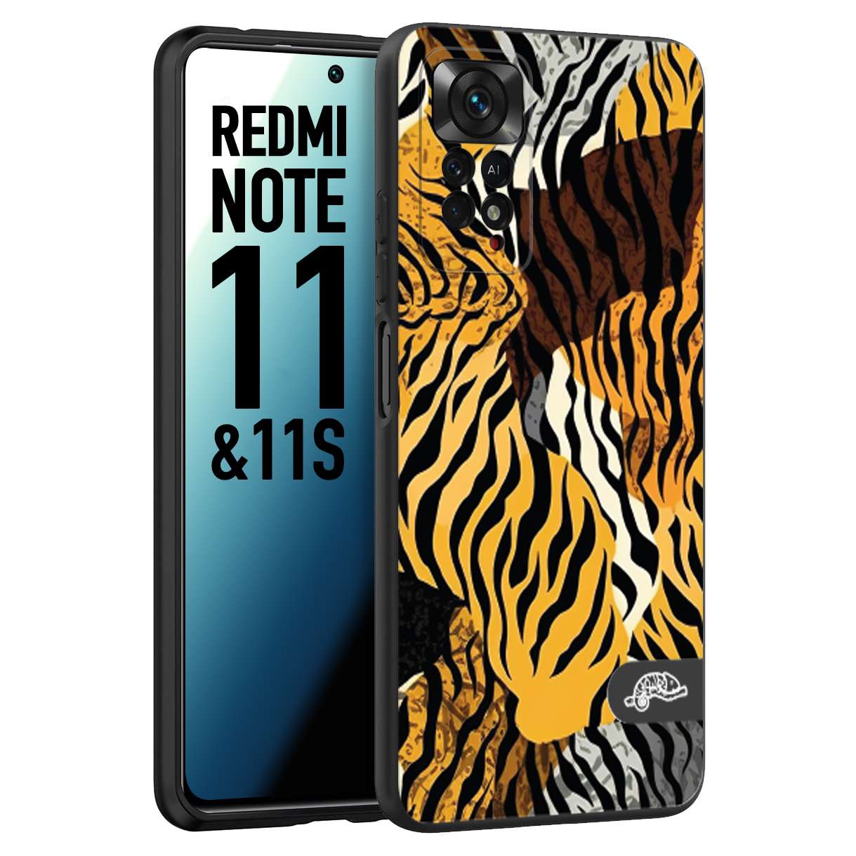 CUSTOMIZZA - Custodia cover nera morbida in tpu compatibile per Xiaomi Redmi Note 11 - Note 11S leopardato tigrato tiger colorata donna fashion estate