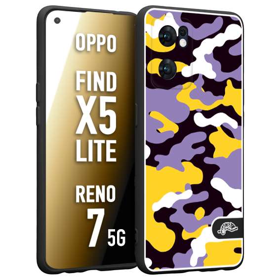 CUSTOMIZZA - Custodia cover nera morbida in tpu compatibile per Oppo Reno 7 - Find X5 LITE camouflage mimetico militare viola lilla giallo