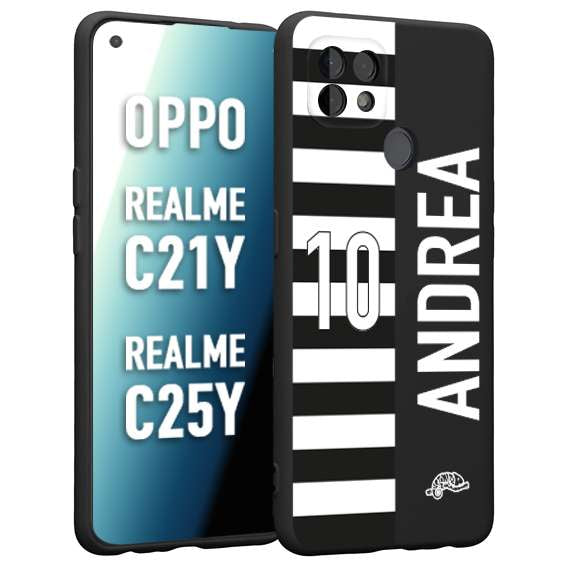 CUSTOMIZZA - Custodia cover nera morbida in tpu compatibile per Oppo Realme C21Y - C25Y personalizzata calcio football nome e numero calciatori bianconera