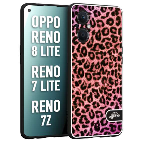 CUSTOMIZZA - Custodia cover nera morbida in tpu compatibile per Oppo Reno 7 Lite - 8 Lite - 7Z leopardato maculato donna rosa leopard