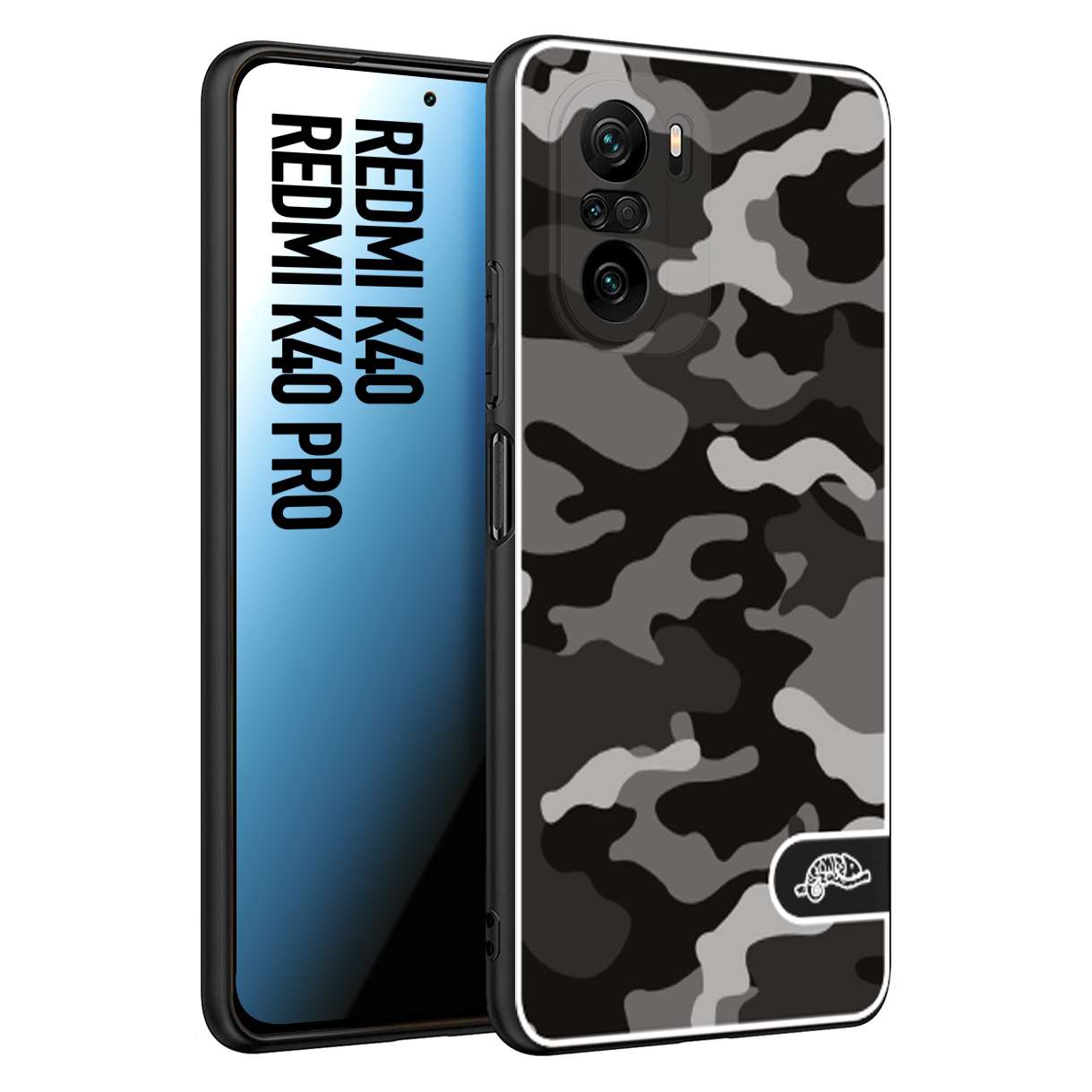 CUSTOMIZZA - Custodia cover nera morbida in tpu compatibile per Xiaomi Redmi K40 - K40 Pro camouflage mimetico militare nero black grigio