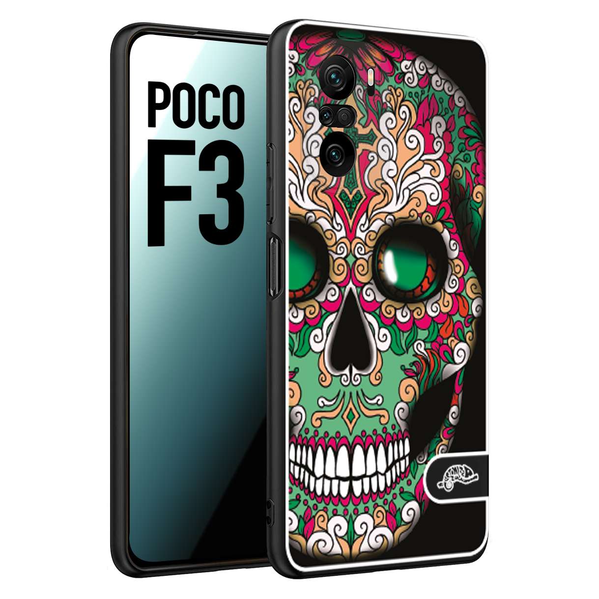 CUSTOMIZZA - Custodia cover nera morbida in tpu compatibile per Xiaomi Poco F3 teschio messicano Mexican skull verde fucsia