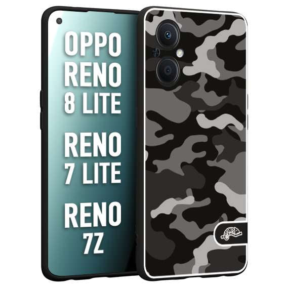 CUSTOMIZZA - Custodia cover nera morbida in tpu compatibile per Oppo Reno 7 Lite - 8 Lite - 7Z camouflage mimetico militare nero black grigio