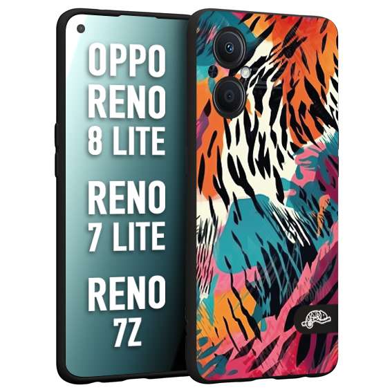 CUSTOMIZZA - Custodia cover nera morbida in tpu compatibile per Oppo Reno 7 Lite - 8 Lite - 7Z leopardato maculato tigrato tiger colorata summer color