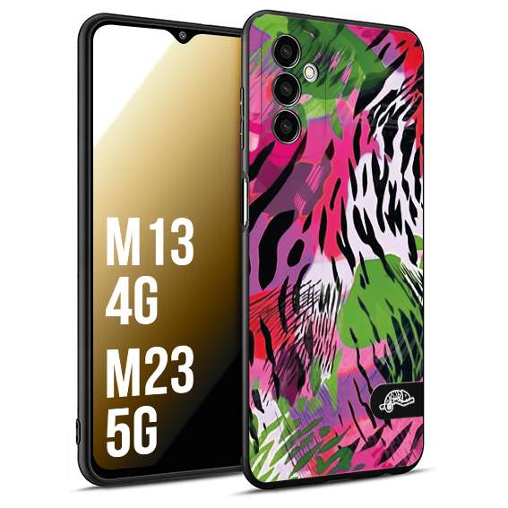 CUSTOMIZZA - Custodia cover nera morbida in tpu compatibile per Samsung M13 4G - M23 5G leopardato tigrato tiger colorata summer color verde fucsia