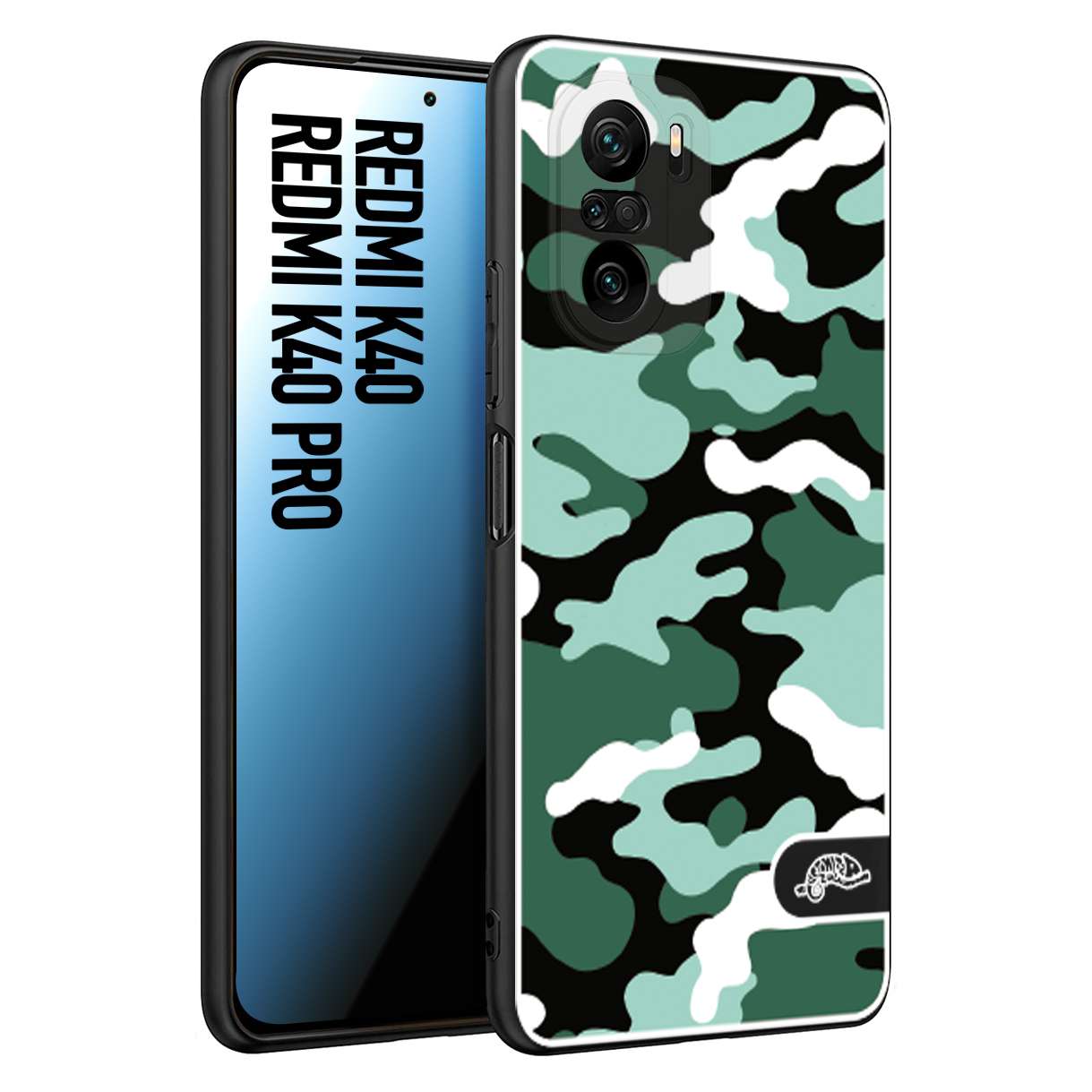 CUSTOMIZZA - Custodia cover nera morbida in tpu compatibile per Xiaomi Redmi K40 - K40 Pro camouflage mimetico militare verde green