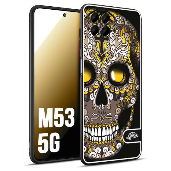 CUSTOMIZZA - Custodia cover nera morbida in tpu compatibile per Samsung M53 5G teschio messicano Mexican skull nero giallo