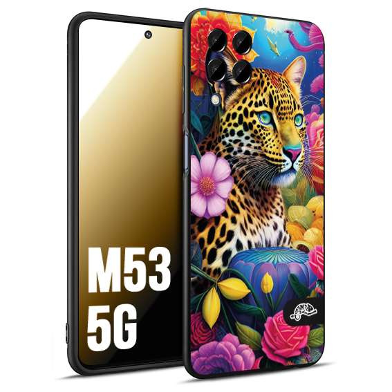 CUSTOMIZZA - Custodia cover nera morbida in tpu compatibile per Samsung M53 5G fiori astratti donna flower fantasia leopardo ghepardo animali colorati