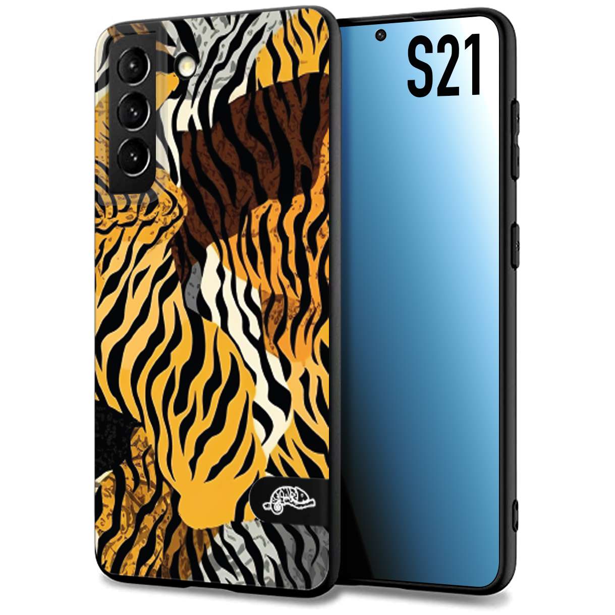 CUSTOMIZZA - Custodia cover nera morbida in tpu compatibile per Samsung S21 leopardato tigrato tiger colorata donna fashion estate