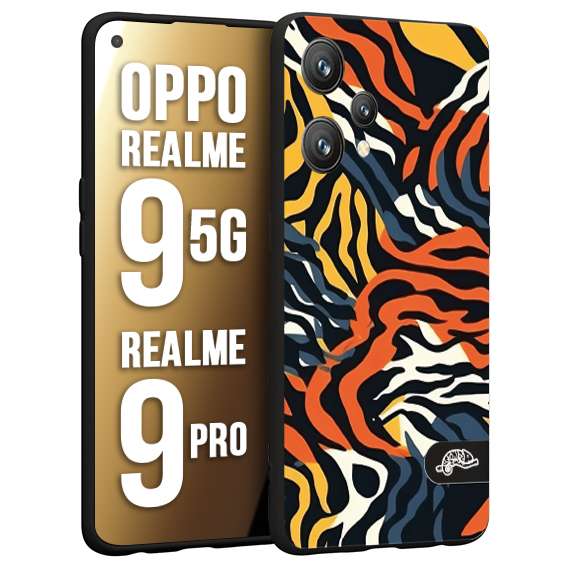 CUSTOMIZZA - Custodia cover nera morbida in tpu compatibile per Oppo Realme 9 5G - 9 PRO leopardato maculato tigrato tiger colorata gialla blu arancio
