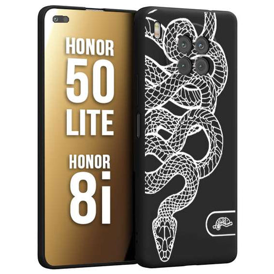 CUSTOMIZZA - Custodia cover nera morbida in tpu compatibile per Honor 8i - Honor 50 LITE serpente snake bianco a rilievo disegnato tattoo tatuaggio