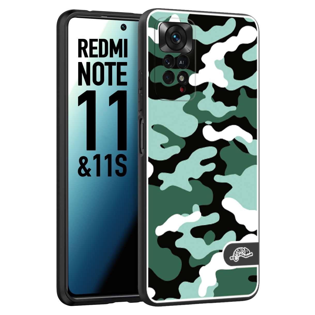 CUSTOMIZZA - Custodia cover nera morbida in tpu compatibile per Xiaomi Redmi Note 11 - Note 11S camouflage mimetico militare verde green