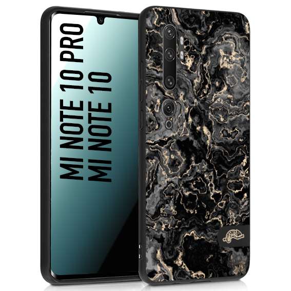 CUSTOMIZZA - Custodia cover nera morbida in tpu compatibile per Xiaomi Mi Note 10 - Mi Note 10 Pro effetto marmo marble nero black venature dorato pietra