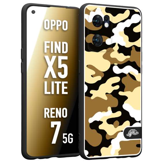 CUSTOMIZZA - Custodia cover nera morbida in tpu compatibile per Oppo Reno 7 - Find X5 LITE camouflage mimetico militare giallo desert brown