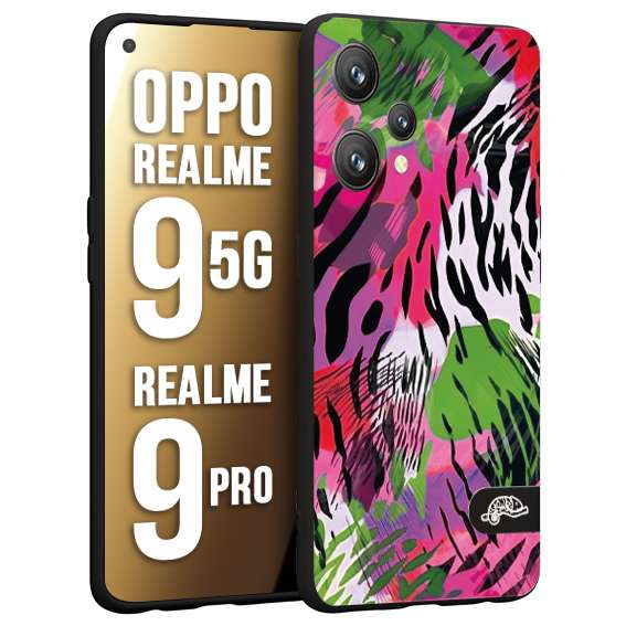 CUSTOMIZZA - Custodia cover nera morbida in tpu compatibile per Oppo Realme 9 5G - 9 PRO leopardato tigrato tiger colorata summer color verde fucsia