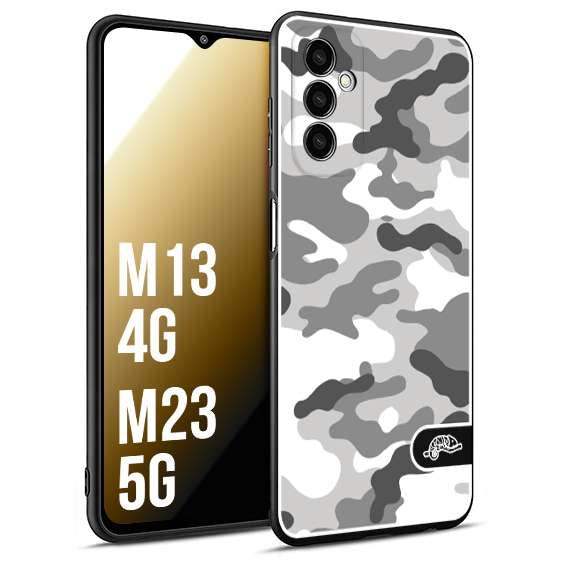 CUSTOMIZZA - Custodia cover nera morbida in tpu compatibile per Samsung M13 4G - M23 5G camouflage mimetico militare bianco white