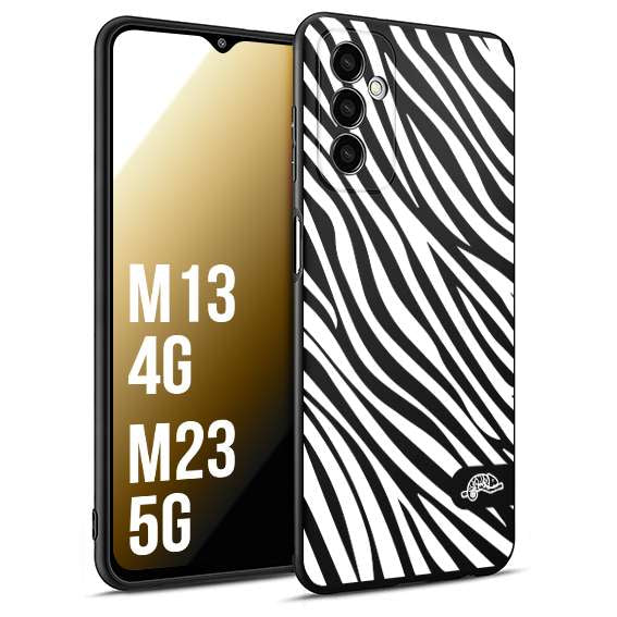CUSTOMIZZA - Custodia cover nera morbida in tpu compatibile per Samsung M13 4G - M23 5G zebrata maculata a rilievo soft touch donna bianca