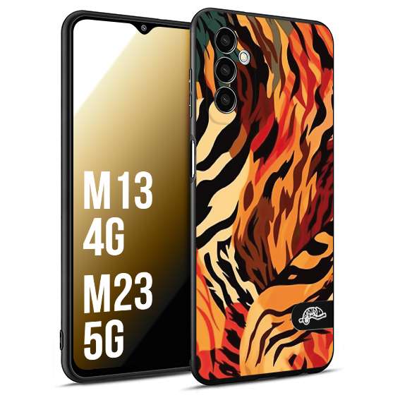 CUSTOMIZZA - Custodia cover nera morbida in tpu compatibile per Samsung M13 4G - M23 5G leopardato maculato tigrato tiger colorata gialla rossa arancio