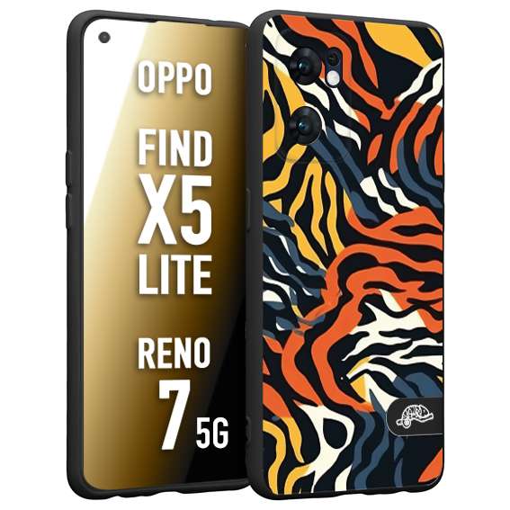 CUSTOMIZZA - Custodia cover nera morbida in tpu compatibile per Oppo Reno 7 - Find X5 LITE leopardato maculato tigrato tiger colorata gialla blu arancio