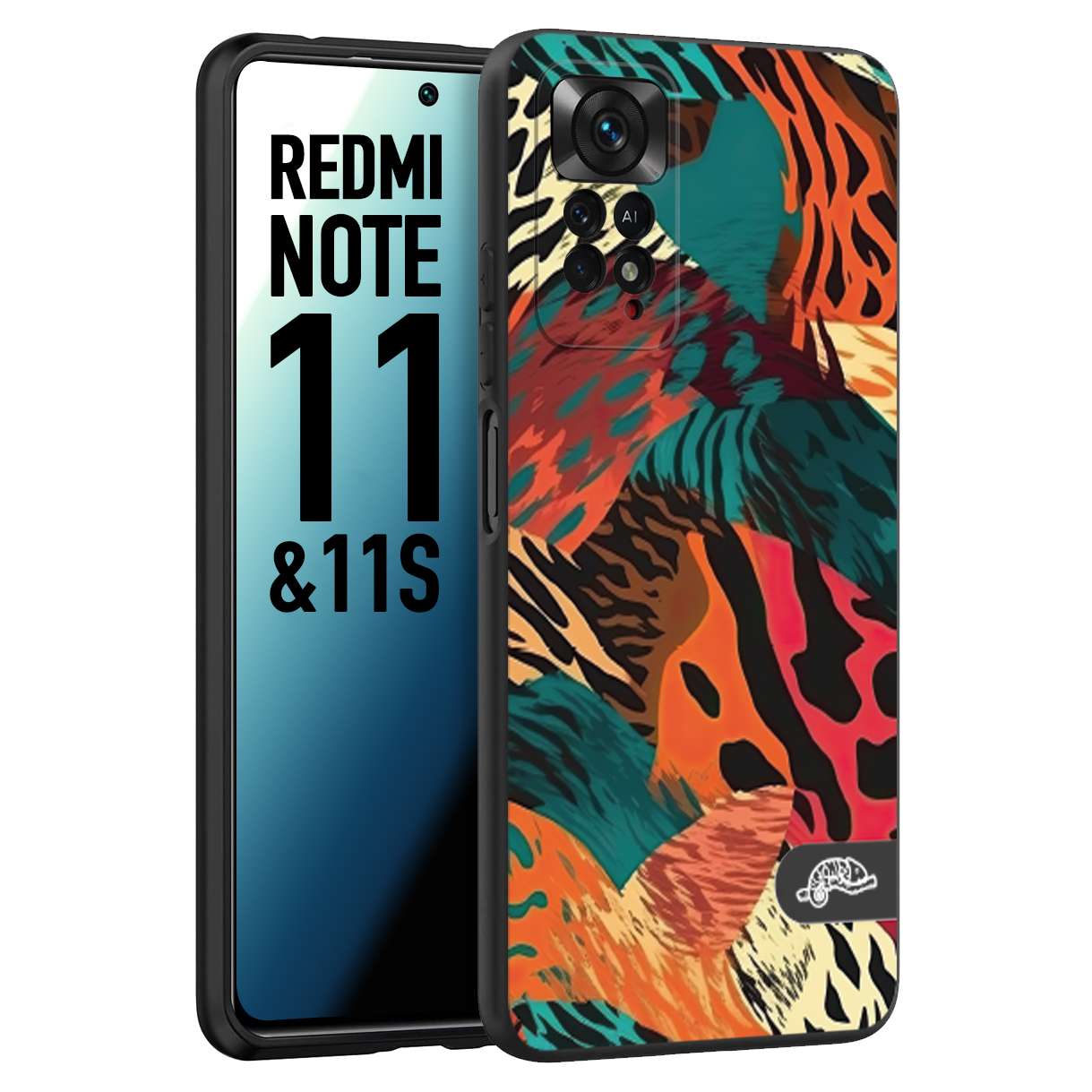 CUSTOMIZZA - Custodia cover nera morbida in tpu compatibile per Xiaomi Redmi Note 11 - Note 11S leopardato tigrato tiger colorata summer arancio verde fucsia