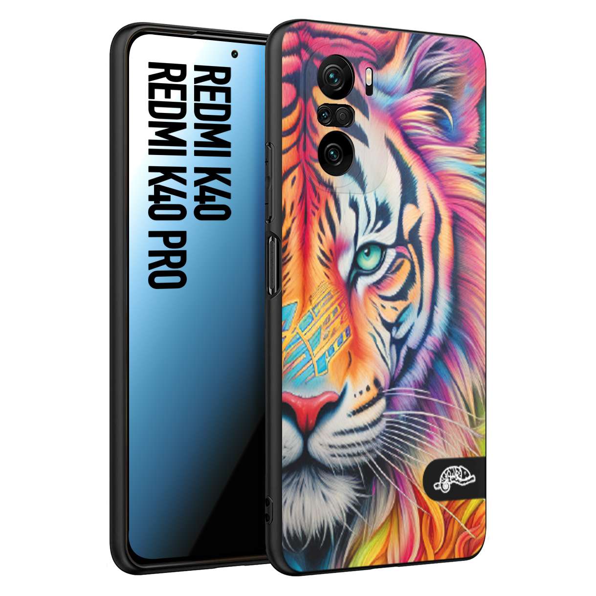 CUSTOMIZZA - Custodia cover nera morbida in tpu compatibile per Xiaomi Redmi K40 - K40 Pro animali color tigre tiger viso colori vibranti disegnato schizzo