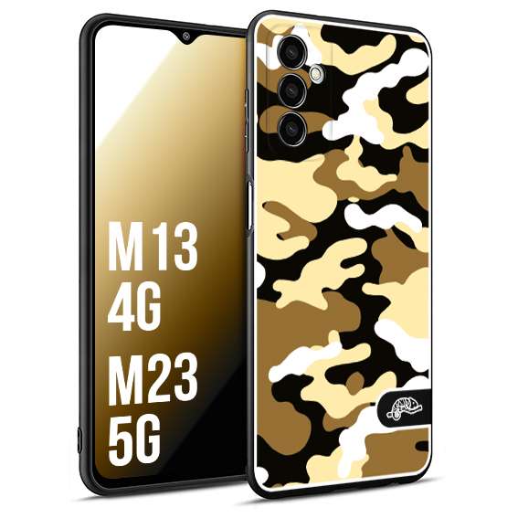CUSTOMIZZA - Custodia cover nera morbida in tpu compatibile per Samsung M13 4G - M23 5G camouflage mimetico militare giallo desert brown