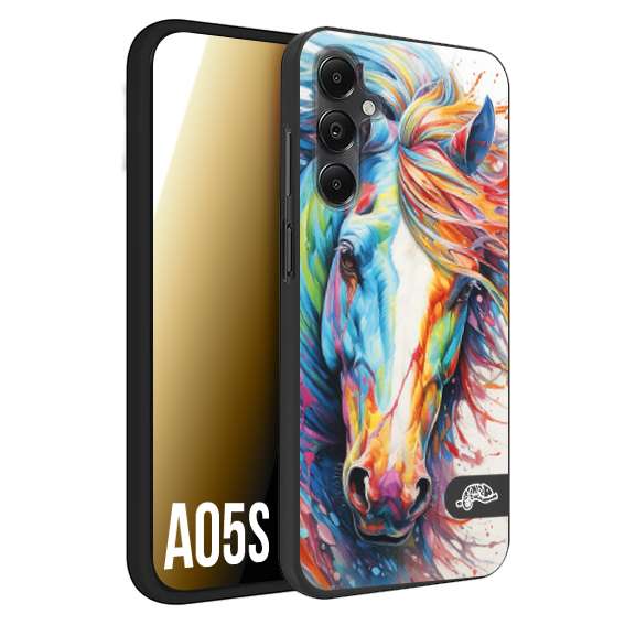 CUSTOMIZZA - Custodia cover nera morbida in tpu compatibile per Samsung A05S animali color cavallo horse viso colori vibranti disegnato schizzo