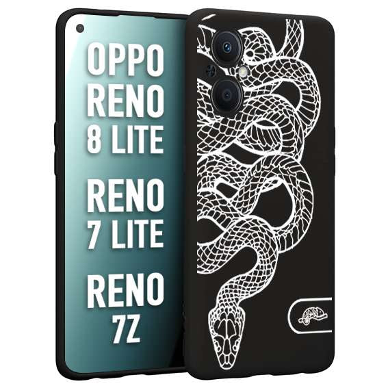 CUSTOMIZZA - Custodia cover nera morbida in tpu compatibile per Oppo Reno 7 Lite - 8 Lite - 7Z serpente snake bianco a rilievo disegnato tattoo tatuaggio