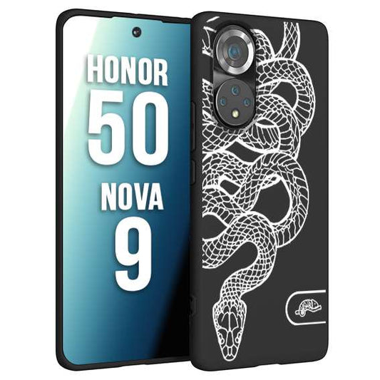 CUSTOMIZZA - Custodia cover nera morbida in tpu compatibile per Huawei Nova 9 - Honor 50 serpente snake bianco a rilievo disegnato tattoo tatuaggio
