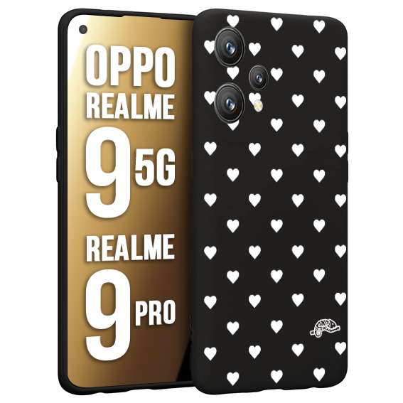 CUSTOMIZZA - Custodia cover nera morbida in tpu compatibile per Oppo Realme 9 5G - 9 PRO cuori pois bianchi donna pin up vintage