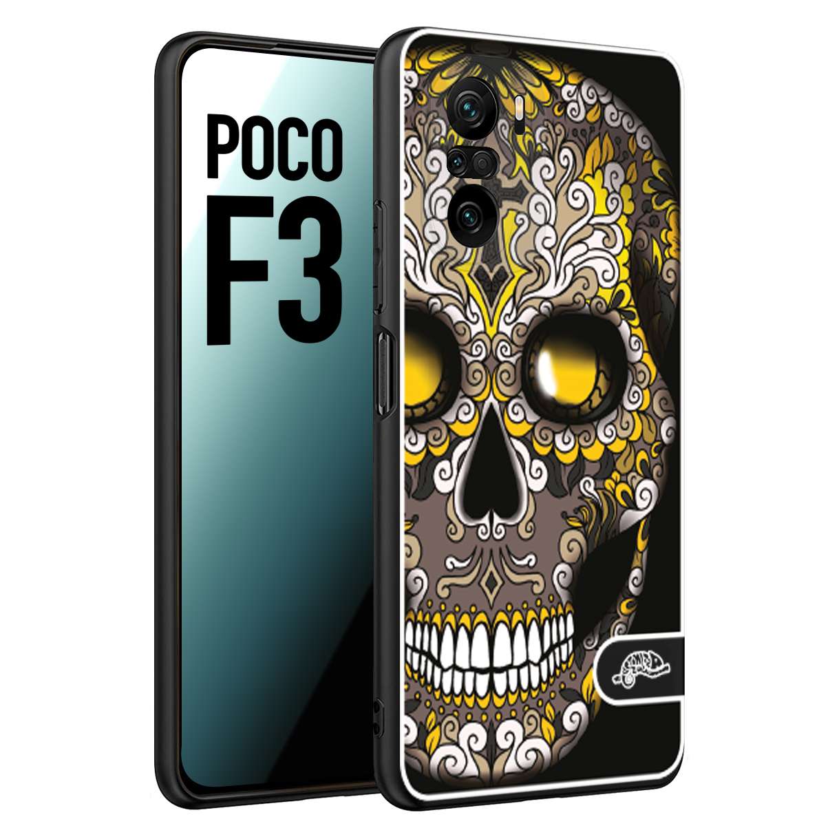 CUSTOMIZZA - Custodia cover nera morbida in tpu compatibile per Xiaomi Poco F3 teschio messicano Mexican skull nero giallo