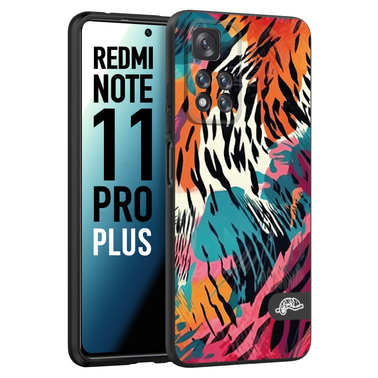 CUSTOMIZZA - Custodia cover nera morbida in tpu compatibile per Xiaomi Redmi Note 11 PRO PLUS leopardato maculato tigrato tiger colorata summer color