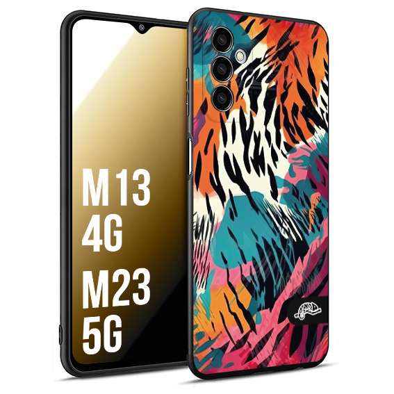 CUSTOMIZZA - Custodia cover nera morbida in tpu compatibile per Samsung M13 4G - M23 5G leopardato maculato tigrato tiger colorata summer color