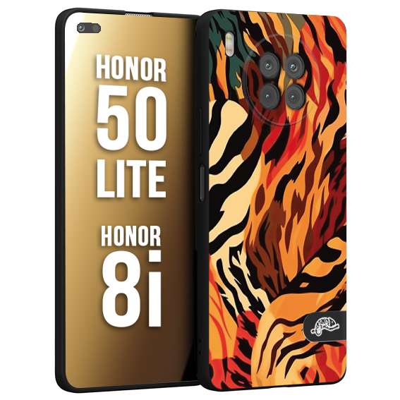 CUSTOMIZZA - Custodia cover nera morbida in tpu compatibile per Honor 8i - Honor 50 LITE leopardato maculato tigrato tiger colorata gialla rossa arancio