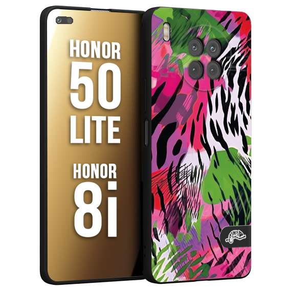 CUSTOMIZZA - Custodia cover nera morbida in tpu compatibile per Honor 8i - Honor 50 LITE leopardato tigrato tiger colorata summer color verde fucsia