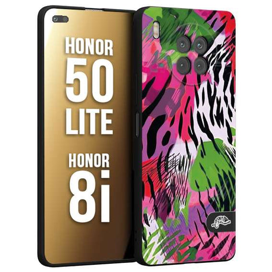 CUSTOMIZZA - Custodia cover nera morbida in tpu compatibile per Honor 8i - Honor 50 LITE leopardato tigrato tiger colorata summer color verde fucsia