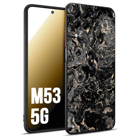 CUSTOMIZZA - Custodia cover nera morbida in tpu compatibile per Samsung M53 5G effetto marmo marble nero black venature dorato pietra