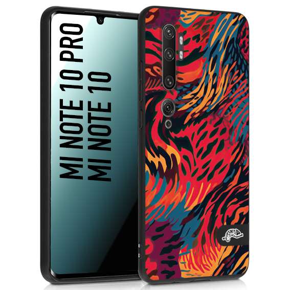 CUSTOMIZZA - Custodia cover nera morbida in tpu compatibile per Xiaomi Mi Note 10 - Mi Note 10 Pro leopardato maculato tigrato colorata fiamme rossa blu arancione