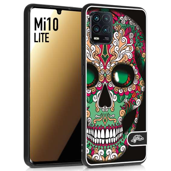 CUSTOMIZZA - Custodia cover nera morbida in tpu compatibile per Xiaomi Mi 10 LITE teschio messicano Mexican skull verde fucsia