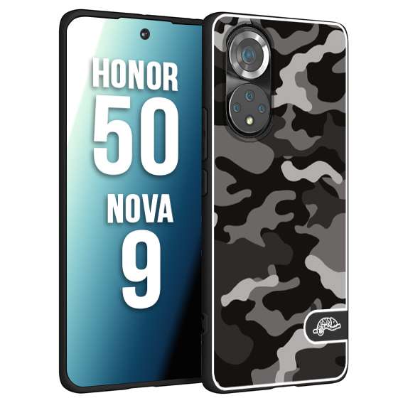 CUSTOMIZZA - Custodia cover nera morbida in tpu compatibile per Huawei Nova 9 - Honor 50 camouflage mimetico militare nero black grigio