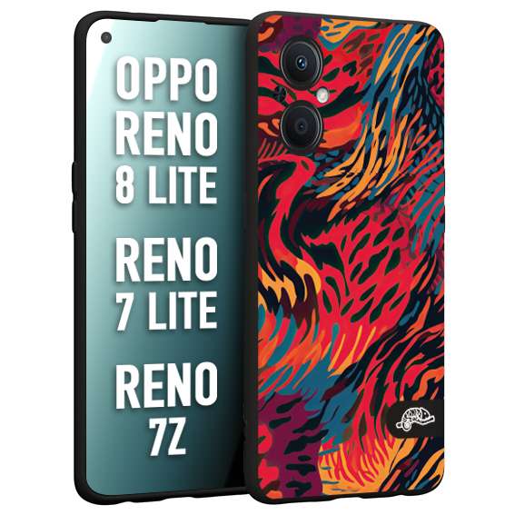CUSTOMIZZA - Custodia cover nera morbida in tpu compatibile per Oppo Reno 7 Lite - 8 Lite - 7Z leopardato maculato tigrato colorata fiamme rossa blu arancione