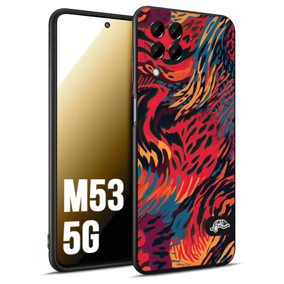 CUSTOMIZZA - Custodia cover nera morbida in tpu compatibile per Samsung M53 5G leopardato maculato tigrato colorata fiamme rossa blu arancione