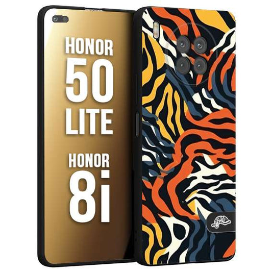 CUSTOMIZZA - Custodia cover nera morbida in tpu compatibile per Honor 8i - Honor 50 LITE leopardato maculato tigrato tiger colorata gialla blu arancio