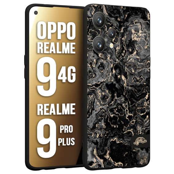 CUSTOMIZZA - Custodia cover nera morbida in tpu compatibile per Oppo Realme 9 4G - 9 PRO PLUS effetto marmo marble nero black venature dorato pietra