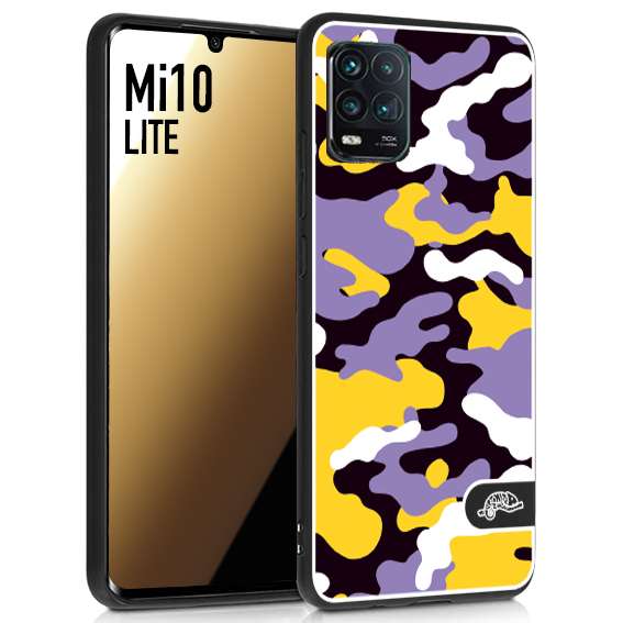 CUSTOMIZZA - Custodia cover nera morbida in tpu compatibile per Xiaomi Mi 10 LITE camouflage mimetico militare viola lilla giallo