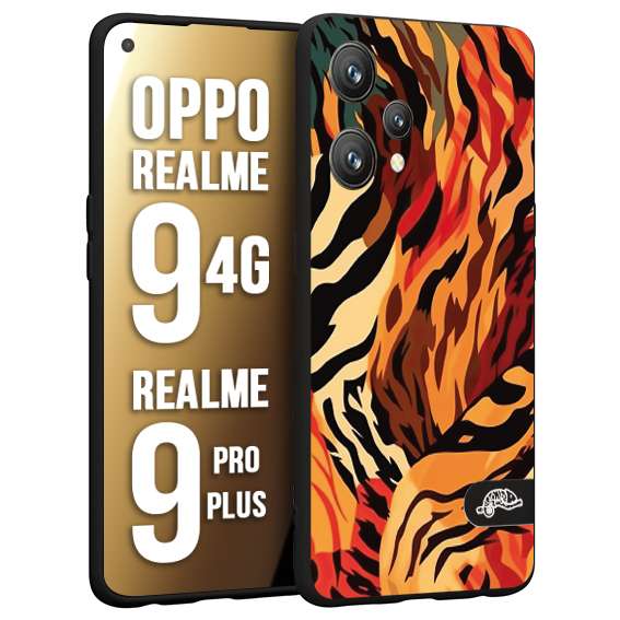 CUSTOMIZZA - Custodia cover nera morbida in tpu compatibile per Oppo Realme 9 4G - 9 PRO PLUS leopardato maculato tigrato tiger colorata gialla rossa arancio