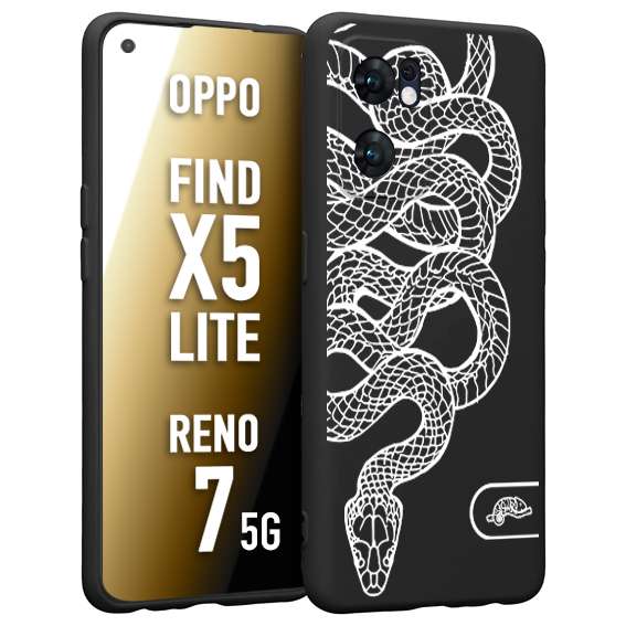 CUSTOMIZZA - Custodia cover nera morbida in tpu compatibile per Oppo Reno 7 - Find X5 LITE serpente snake bianco a rilievo disegnato tattoo tatuaggio