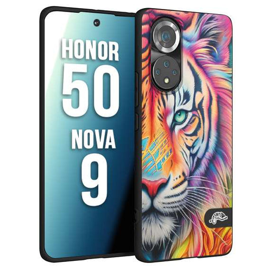 CUSTOMIZZA - Custodia cover nera morbida in tpu compatibile per Huawei Nova 9 - Honor 50 animali color tigre tiger viso colori vibranti disegnato schizzo