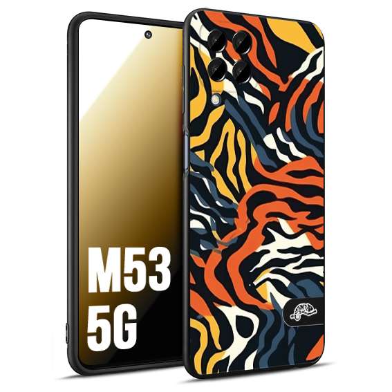 CUSTOMIZZA - Custodia cover nera morbida in tpu compatibile per Samsung M53 5G leopardato maculato tigrato tiger colorata gialla blu arancio