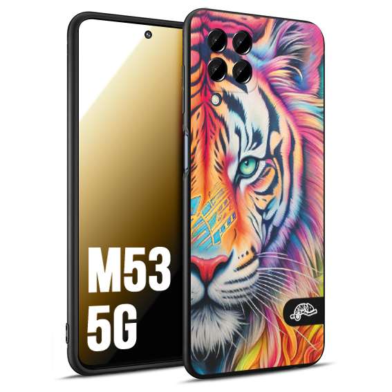 CUSTOMIZZA - Custodia cover nera morbida in tpu compatibile per Samsung M53 5G animali color tigre tiger viso colori vibranti disegnato schizzo